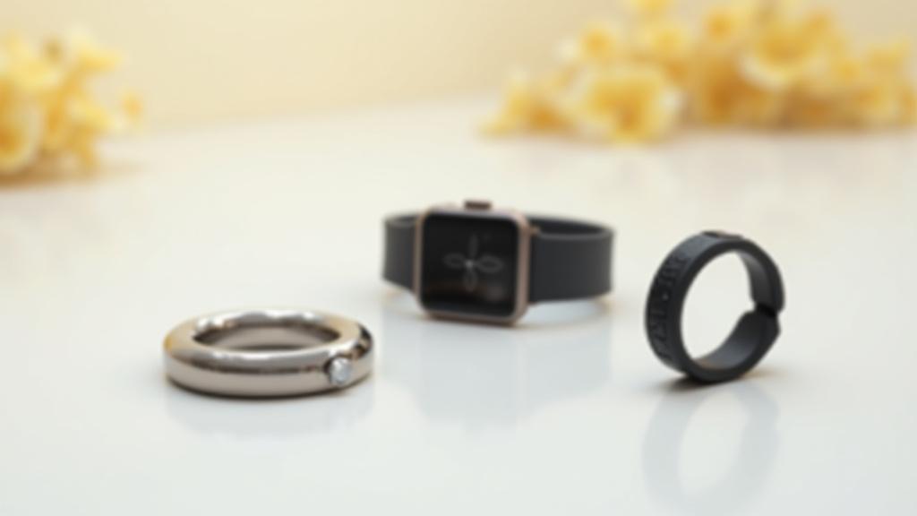 Several wearable devices including fitness trackers and a smart ring laid out for comparison.